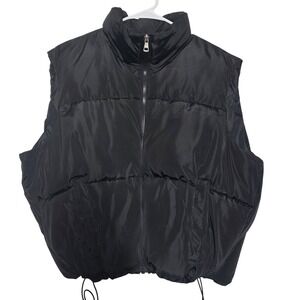 rue21 rue+ Black Puffer Vest 1X Plus Size Cropped Quilted Zip Up 67875XR21